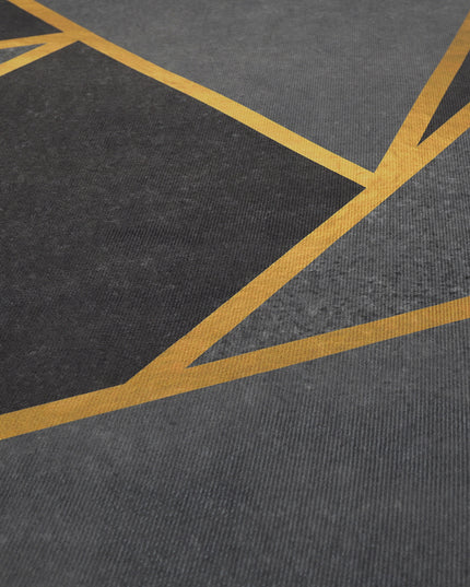 Kilimas svetainei 120x170 cm, juodas, auksinis, mozaikos rašto, modernus, neslystantis