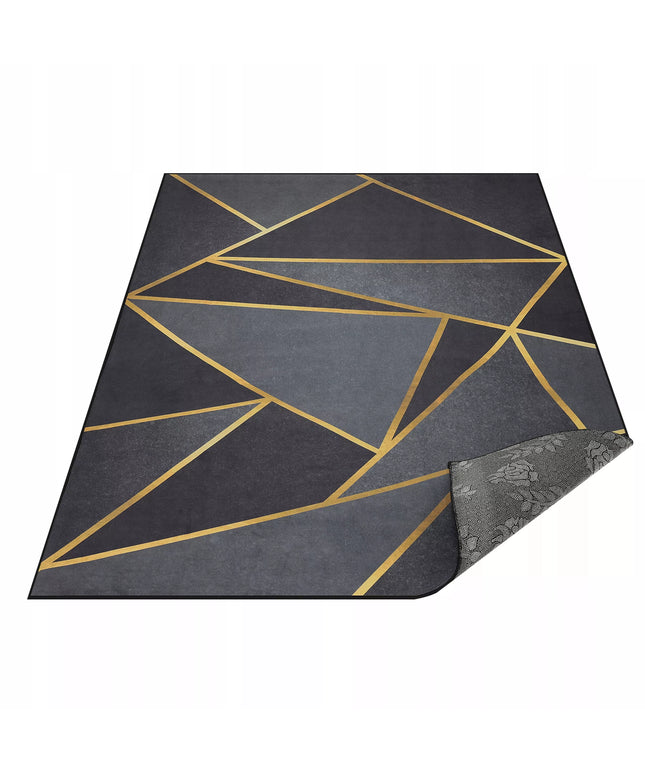 DYWANAS SVETANEI 80x150 CM JUODAS AUKSINIS GEOMETRINIS MODERNUS