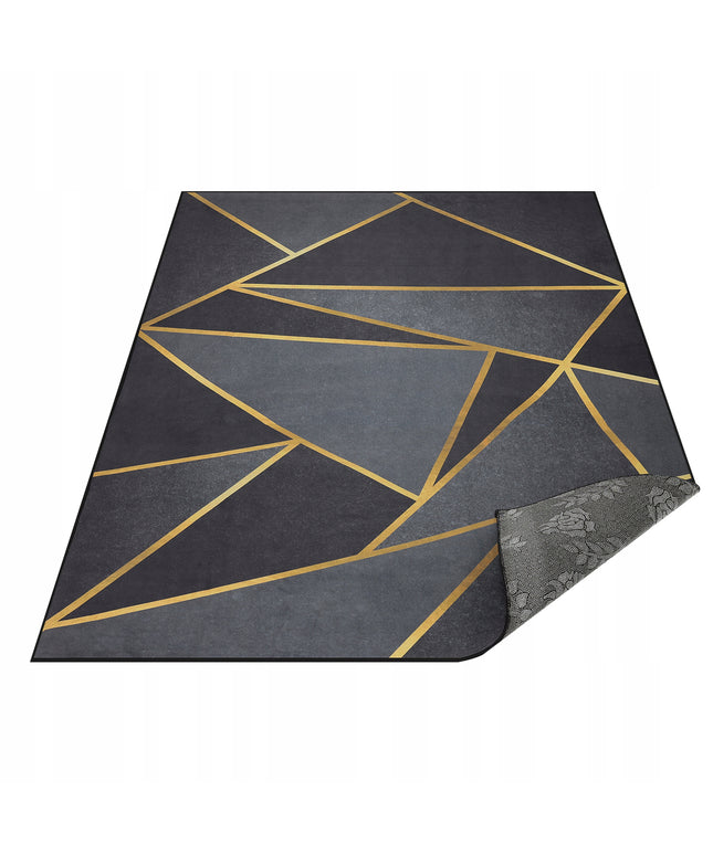 Kilimas svetainei 120x170 cm, juodas, auksinis, mozaikos rašto, modernus, neslystantis
