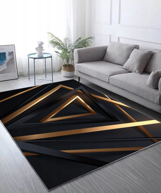 Modernus neslystantis kilimas svetainei 160x220cm, juodos ir auksinės spalvos su raštu