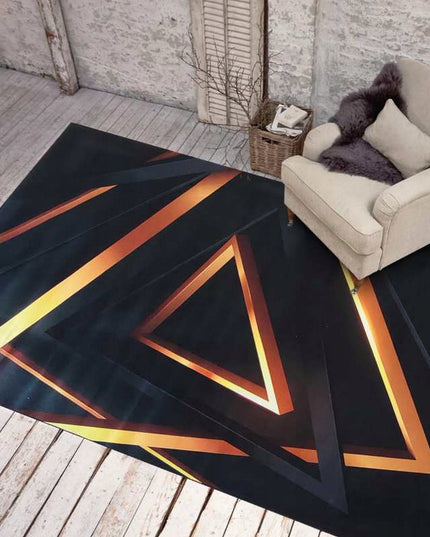 Modernus neslystantis kilimas svetainei 160x220cm, juodos ir auksinės spalvos su raštu