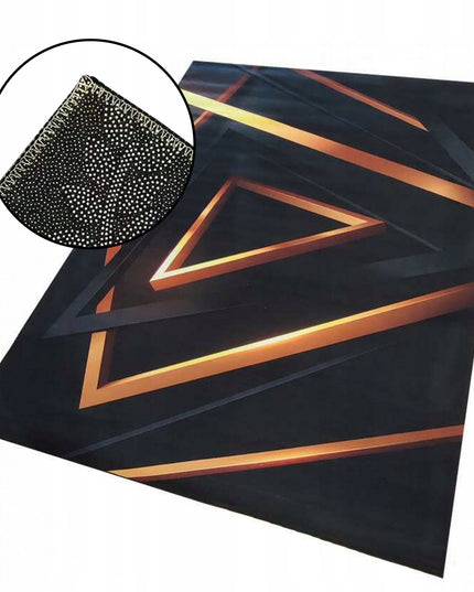 Modernus neslystantis kilimas svetainei 160x220cm, juodos ir auksinės spalvos su raštu