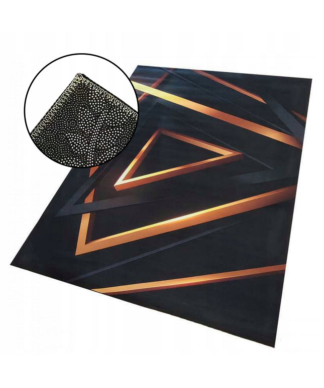 Modernus neslystantis kilimas svetainei 160x220cm, juodos ir auksinės spalvos su raštu