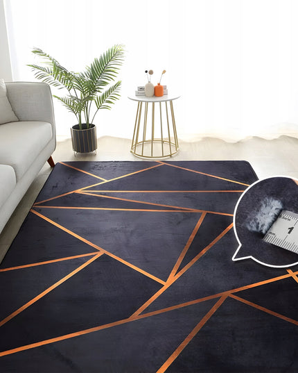 Kilimas svetainei ir virtuvei 220x160, neslystantis, skalbiamas, juodas, auksinis, lofto stiliaus