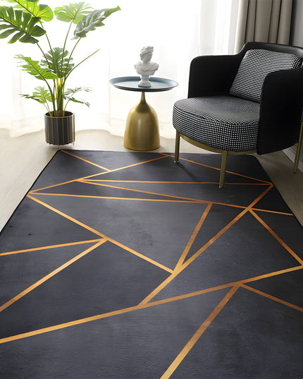 Kilimas svetainei ir virtuvei 220x160, neslystantis, skalbiamas, juodas, auksinis, lofto stiliaus