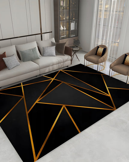 Kilimas svetainei ir virtuvei 220x160, neslystantis, skalbiamas, juodas, auksinis, lofto stiliaus