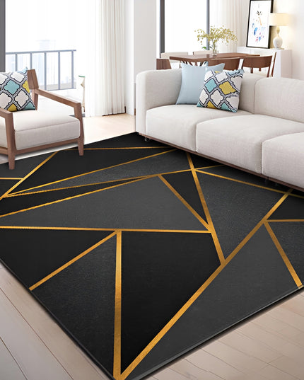 Kilimas svetainei ir virtuvei 220x160, neslystantis, skalbiamas, juodas, auksinis, lofto stiliaus