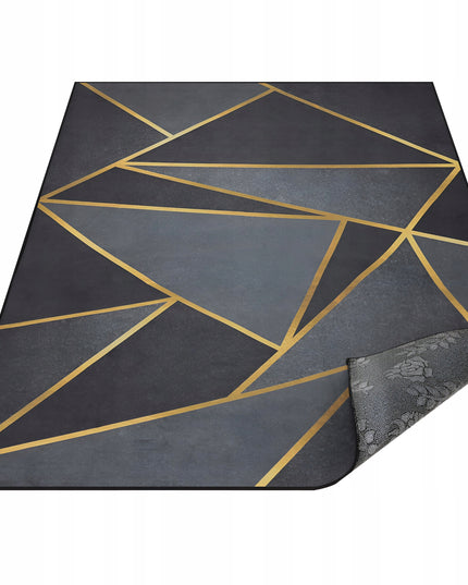 Kilimas svetainei ir virtuvei 220x160, neslystantis, skalbiamas, juodas, auksinis, lofto stiliaus