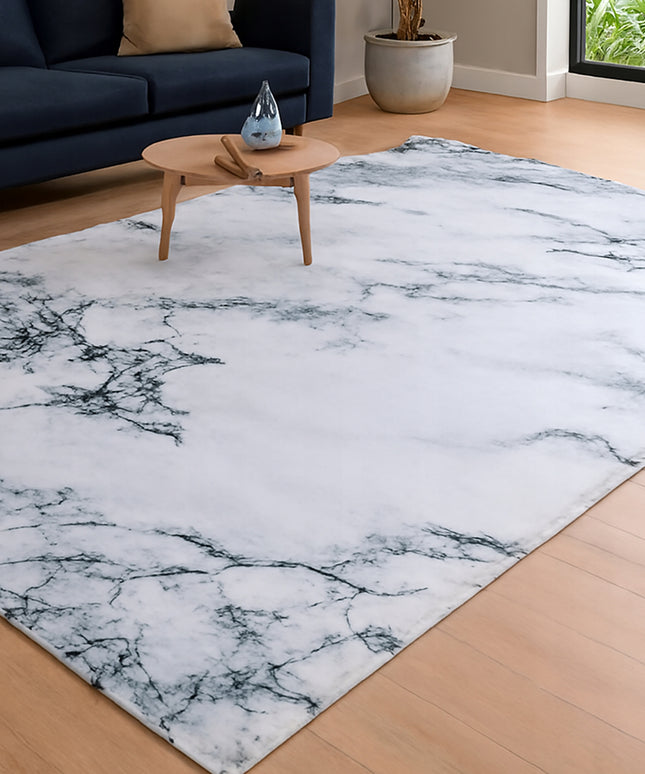 Kilimas svetainei/kambariui 160x220cm, baltas, modernus marmuro raštas