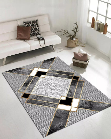 Kilimas svetainei 160x220cm, pilkas, modernaus geometrinio rašto