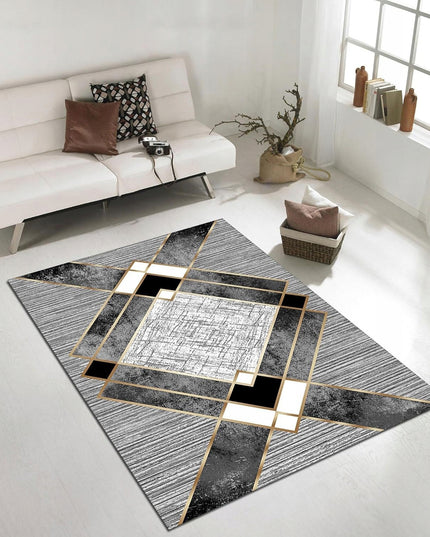 Kilimas svetainei 160x220cm, pilkas, modernaus geometrinio rašto