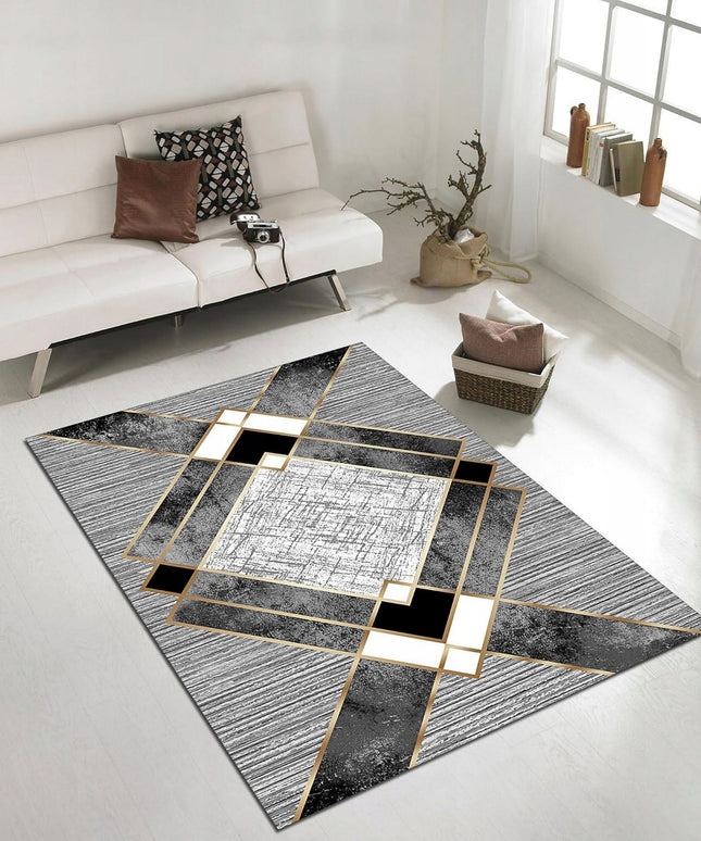 Kilimas svetainei 160x220cm, pilkas, modernaus geometrinio rašto