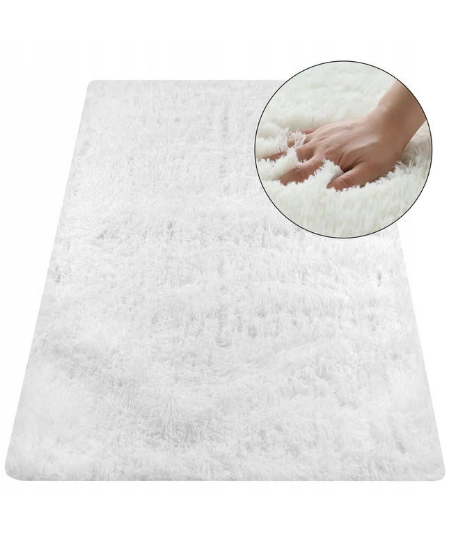 Kilimas Šagilinis Minkštas Svetainei 120x170 cm Purus Plušinis Baltas Apsiūtas