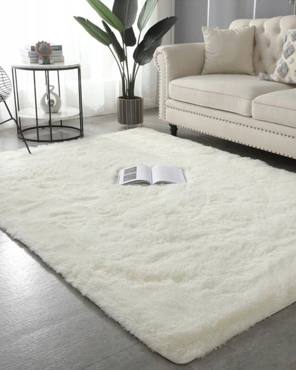 Kilimas pūkuotas minkštas svetainei 160x220 cm purus pliušinis baltas apvedžiotas