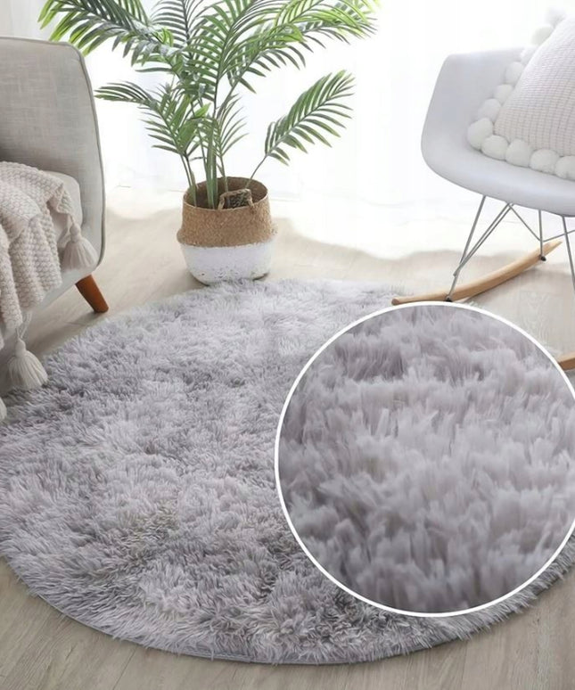 ŠAGINIS kilimas apvalus svetainei 160cm pliušinis su dėmelėmis pilkas melanžas