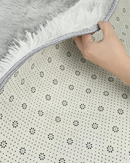 ŠAGINIS kilimas apvalus svetainei 160cm pliušinis su dėmelėmis pilkas melanžas