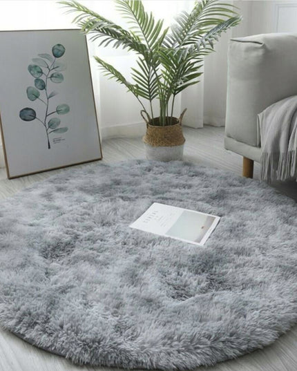 ŠAGINIS kilimas apvalus svetainei 160cm pliušinis su dėmelėmis pilkas melanžas