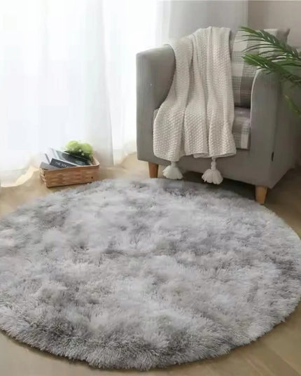 ŠAGINIS kilimas apvalus svetainei 160cm pliušinis su dėmelėmis pilkas melanžas