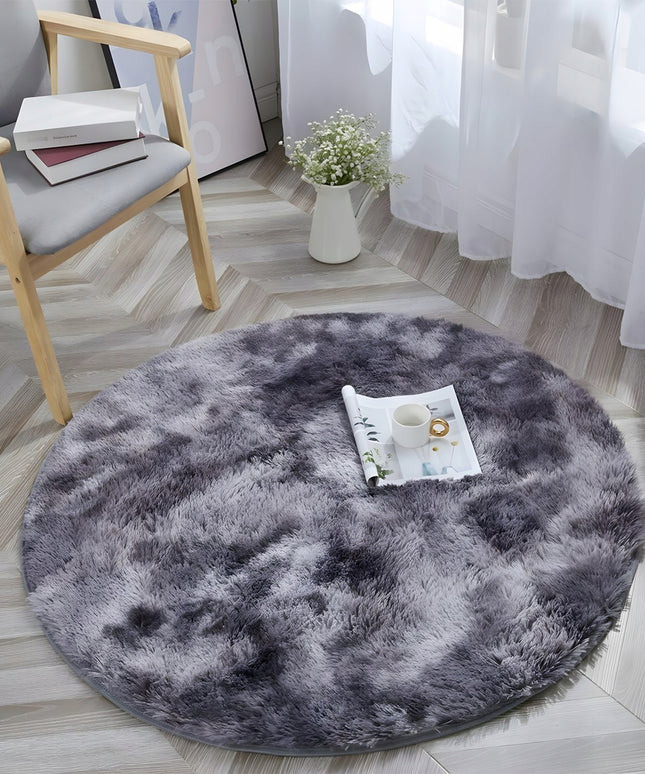 APVALUS SHAGGY KILIMAS SVETAINEI 160CM PLIUŠINIS PILKAS MELANŽAS