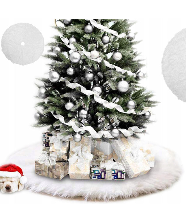 Baltas pūkuotas Kalėdų eglutės kilimėlis, 90 cm, didelis, apvalus, dovanų kilimėlis