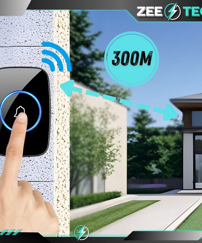 Belaidis durų skambutis, atsparus vandeniui, ilgas 300m veikimo nuotolis, skirtas durims, vartams, paradiniams varteliams