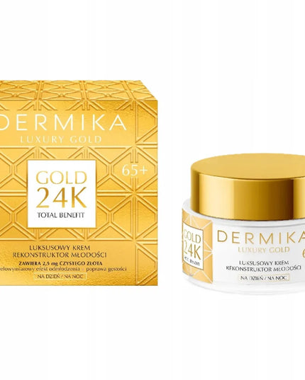 Dermika Luxury Gold 24K senėjimo požymius naikinantis kremas 65+ dienai ir nakčiai, 50 ml