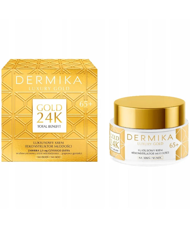 Dermika Luxury Gold 24K senėjimo požymius naikinantis kremas 65+ dienai ir nakčiai, 50 ml