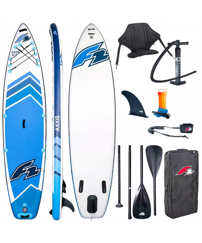 Pripučiama SUP lenta, irklentė F2 Axxis 12'2" Light Blue Combo su 2in1 irklu ir sėdyne