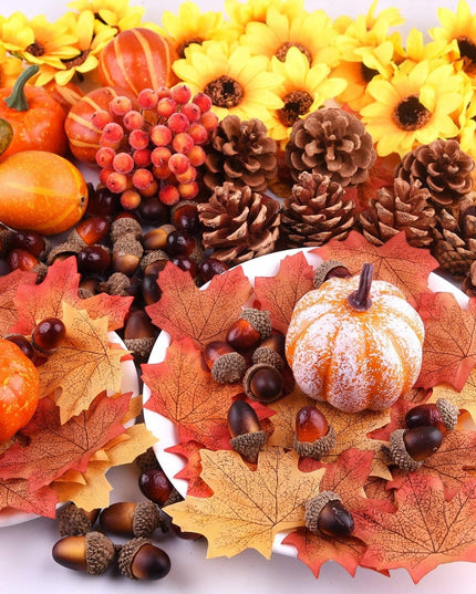 Dirbtiniai rudeniniai lapai, lapų dekoracijos, įvairūs, 96 vnt.