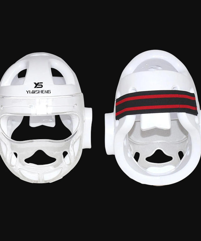 Taekwondo Headgear Protective Gear Face Shield – Apsauginis šalmas su veido skydeliu, XL, baltas