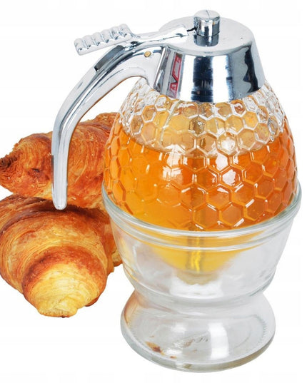 Stiklinis medaus ir sirupo dozatorius, dozavimo indelis 250 ml