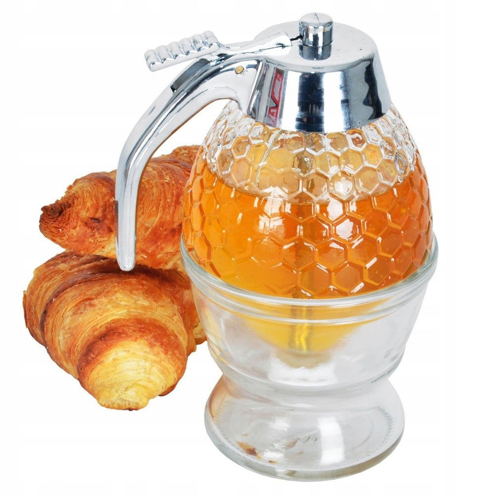 Stiklinis medaus ir sirupo dozatorius, dozavimo indelis 250 ml