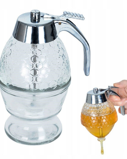Stiklinis medaus ir sirupo dozatorius, dozavimo indelis 250 ml
