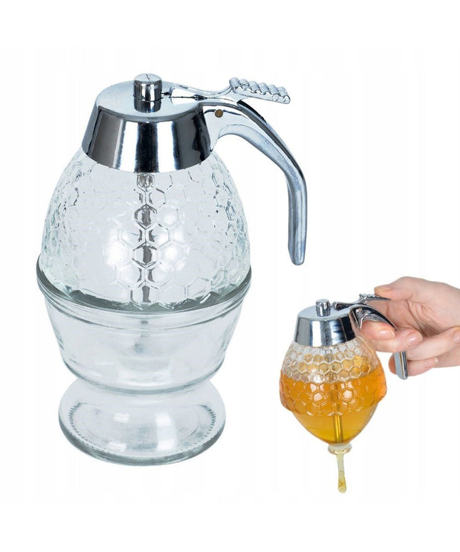 Stiklinis medaus ir sirupo dozatorius, dozavimo indelis 250 ml