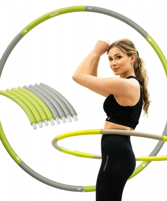 DrFit Hula Hop klasikinis sulankstomas liekninantis kardio gimnastikos lankas 100 cm pilkas-žalias
