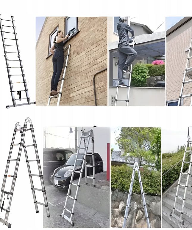 Sąnarinės aliumininės kopėčios 150KG, sulankstomos, daugiafunkcinės 6x6, 1,9m + 1,9m