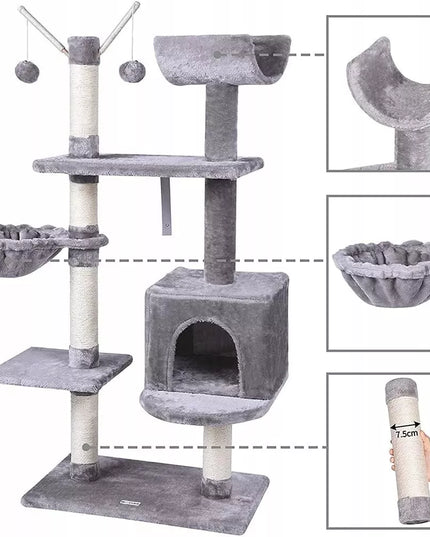 Katės draskyklė namelis su gultu ir stovais 135 cm (F063)