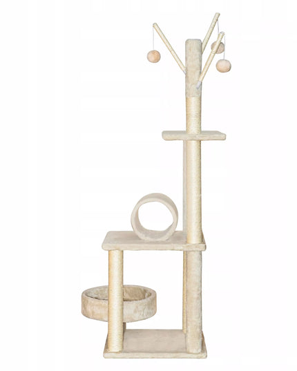 Kačių draskyklė "Tomi" 130 cm, smėlio spalvos, 5 lygmenų, su 4 kamuoliukais, būgnas