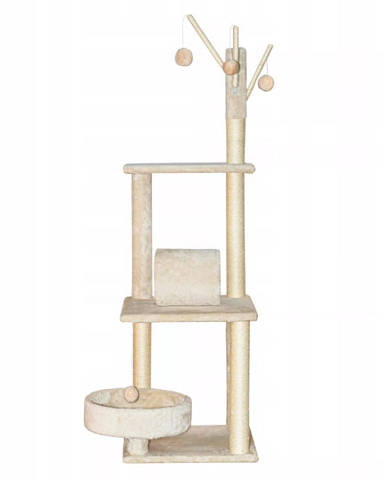 Kačių draskyklė "Tomi" 130 cm, smėlio spalvos, 5 lygmenų, su 4 kamuoliukais, būgnas