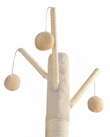 Kačių draskyklė "Tomi" 130 cm, smėlio spalvos, 5 lygmenų, su 4 kamuoliukais, būgnas