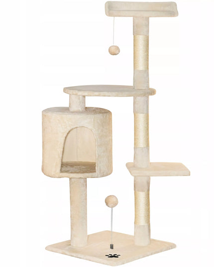 Kačių draskyklė TomiDomi Smėlio spalvos 116cm, 5 lygiai, namelis, bokštas, kamuoliukai