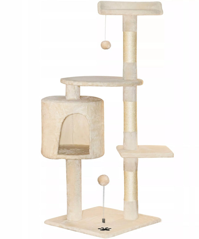 Kačių draskyklė TomiDomi Smėlio spalvos 116cm, 5 lygiai, namelis, bokštas, kamuoliukai