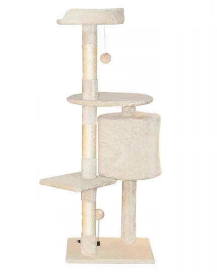 Kačių draskyklė TomiDomi Smėlio spalvos 116cm, 5 lygiai, namelis, bokštas, kamuoliukai