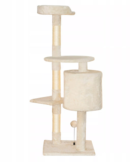 Kačių draskyklė TomiDomi Smėlio spalvos 116cm, 5 lygiai, namelis, bokštas, kamuoliukai