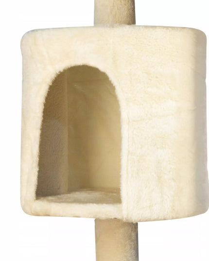 Kačių draskyklė TomiDomi Smėlio spalvos 116cm, 5 lygiai, namelis, bokštas, kamuoliukai