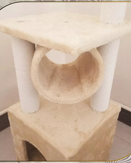 Didelis aukštas kačių draskymo stulpas su nameliu, medelis, bokštas, guolis, pelė