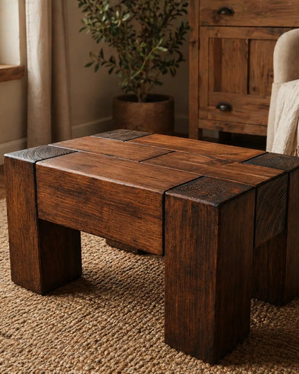 Medinis suoliukas Wooden Manufacture 50x30x30 cm. Iš masyvios medienos, sunkus ir stabilus