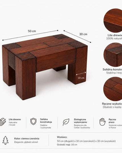 Medinis suoliukas Wooden Manufacture 50x30x30 cm. Iš masyvios medienos, sunkus ir stabilus