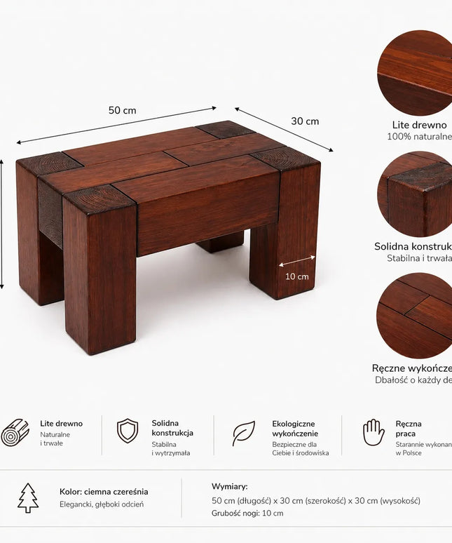 Medinis suoliukas Wooden Manufacture 50x30x30 cm. Iš masyvios medienos, sunkus ir stabilus