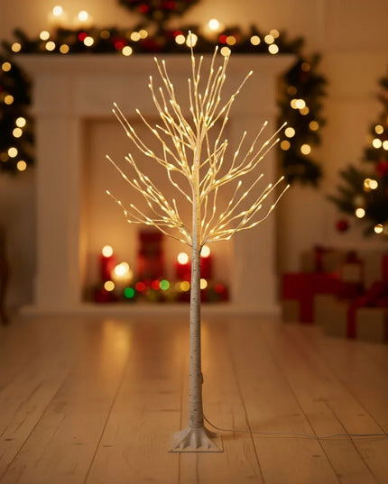Šventinė dekoratyvinė šviečianti LED beržo formos dekoracija, 150 cm, šiltai baltos lemputės